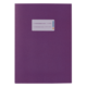 Lila Ordner mit einem weißen Etikett auf der Vorderseite, das Platz für Beschriftungen bietet.