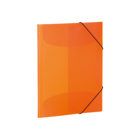 Oranger Ordner mit elastischem Verschluss, geeignet zur Aufbewahrung von Dokumenten oder Notizen.