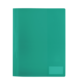 Ein grüner Ordner mit einer transparenten Vorderseite und einem beschriftbaren Etikett auf der unteren rechten Ecke.