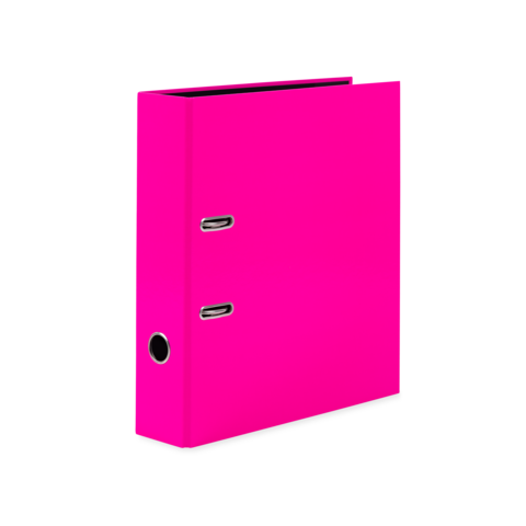 Ein pinker Ordner mit zwei Öffnungen auf der Vorderseite, geeignet für Dokumente oder Notizen.