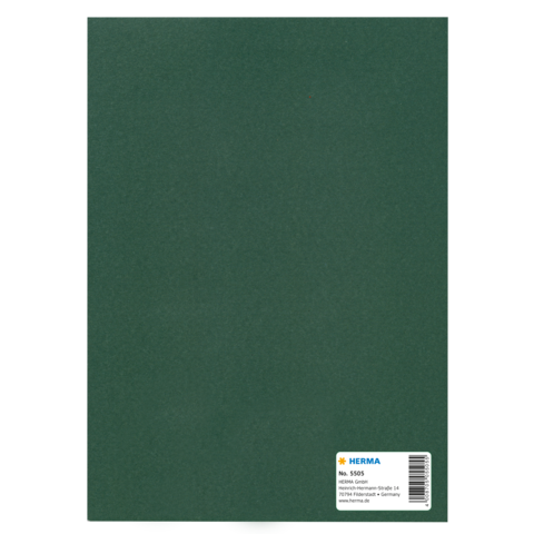 Dunkelgrünes Blatt Papier mit einem weißen Etikett in der unteren rechten Ecke, das die Marke HERMA und eine Produktnummer zeigt.