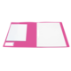 Ein pinker Ordner mit einer leeren Innenseite und einer zusätzlichen Tasche auf der linken Seite.
