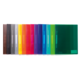 Bunte transparente Ordner in einer Reihe, angeordnet von Schwarz über verschiedene Farben bis Grün.