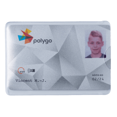 Identitätskarte mit Foto eines Jungen, Namen "Vincent M.-J.", gültig bis 02/24, mit dem Logo von "polygо".