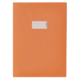 Orangefarbener Ordner mit einem weißen Etikett in der oberen linken Ecke.