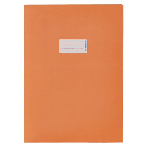 Orangefarbener Ordner mit einem weißen Etikett in der oberen linken Ecke.