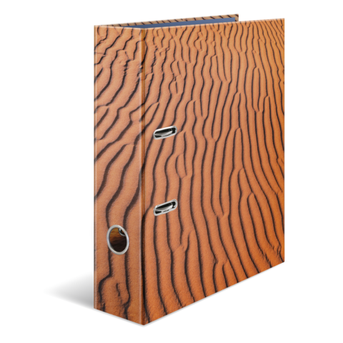 Ordner mit einer strukturierten Oberfläche in Sandfarben, die Wellenmuster zeigt. Ideal für die Aufbewahrung von Dokumenten.