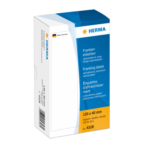 Frankieretiketten in einer Verpackung, selbstklebend, 130 x 40 mm, 500 Stück, geeignet für den Versand.