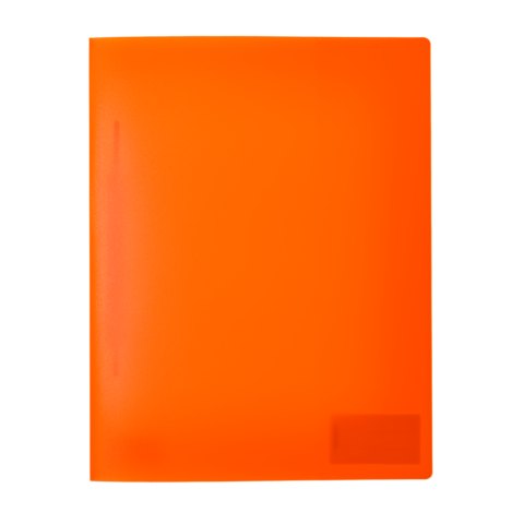 Ein leuchtend orangefarbener Ordner, der geschlossen ist und eine glatte Oberfläche aufweist.