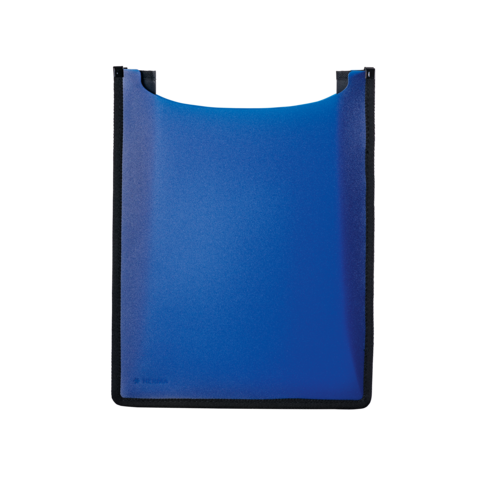 Blauer, rechteckiger Tragetasche mit abgerundeten Ecken und schwarzem Rand. Ideal für den Transport von Gegenständen.