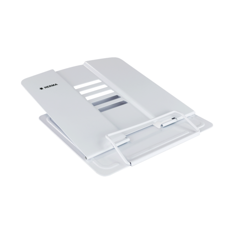 Ein weißer Dokumentenständer mit mehreren Fächern und einer Halterung, ideal für die Organisation von Unterlagen.