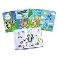 Groepsfoto stickeralbums met verschillende motieven