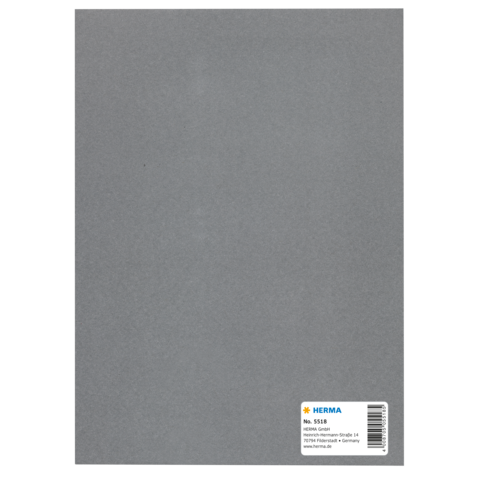 Graues Blatt Papier mit einem Aufkleber, der die Marke "HERMA" und die Nummer "5518" zeigt.