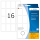 Haftetiketten von HERMA, 25 Stück, 25 x 40 mm, weiß, mit der Nummer 16 auf einem Etikett. Verpackung zeigt Produktdetails.