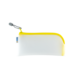 Ein transparenter Federmäppchen mit gelbem Reißverschluss und grauem Zipper. Ideal für Stifte und kleine Schreibutensilien.