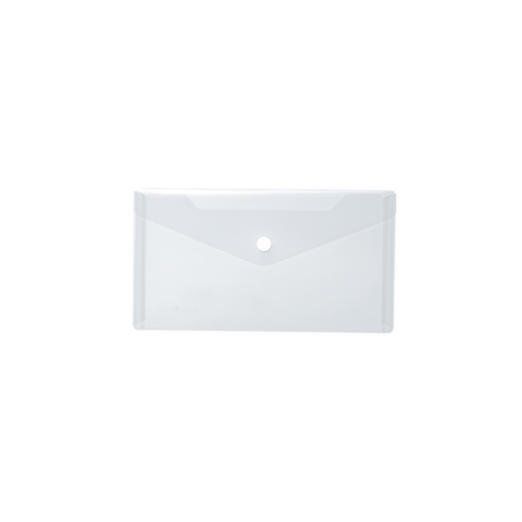 Transparente Kunststoffhülle mit einem runden Loch, geeignet zur Aufbewahrung von Dokumenten oder Karten.