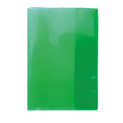 Grüner, transparenter Ordner mit glatter Oberfläche, geeignet zur Aufbewahrung von Dokumenten oder Unterlagen.