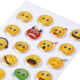 Bogen mit verschiedenen Emoji-Stickern, darunter lächelnde, traurige und wütende Gesichter in verschiedenen Farben und Ausdrücken.