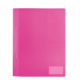 Ein pinkfarbener Ordner mit einer transparenten Vorderseite und einem Platz für ein Etikett.
