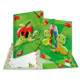 Bunte Ordner mit fröhlichen Raupenfiguren, die Stifte halten, umgeben von Äpfeln und Blättern. Ideal für Kinder.