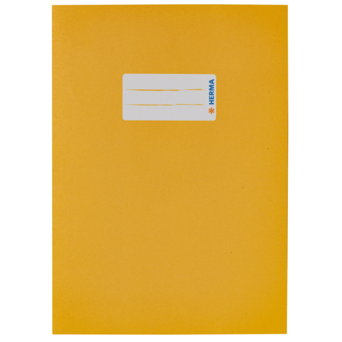 Gelbe Mappe mit einem weißen Etikett oben, das den Schriftzug "HERMA" enthält.