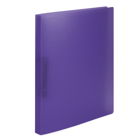 Lila Ordner mit einer transparenten Vorderseite und einem weißen Boden. Ideal für die Aufbewahrung von Dokumenten.