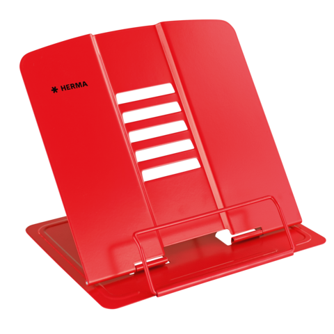 Roter Dokumentenständer mit mehreren Fächern zur Ablage von Unterlagen, ausgestattet mit einem stabilen Halter.