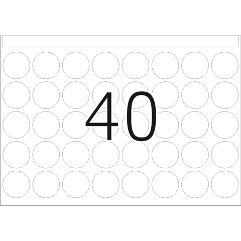 Eine große Zahl "40" in schwarzer Schrift auf einem weißen Hintergrund mit vielen leeren Kreisen.