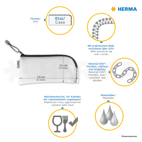 EVA-Etui mit Reißverschluss, 23 cm x 11 cm, lebensmittelecht, abwischbar und langlebig, geeignet für verschiedene Anwendungen.