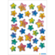 Bunte Aufkleber in Form von Sternen mit lächelnden Gesichtern in verschiedenen Farben und Designs.