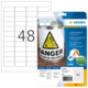 Aufkleberpackung mit Warnhinweis "Danger Explosive Material" und einer Vorlage für 48 Etiketten. Geeignet für den Außenbereich.