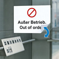 Label buiten gebruik op glazen deur