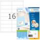 Etikettenpackung von Herma mit 16 Etiketten pro Blatt, inklusive Beispiel für beschriftete Karte.