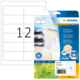 Etiketten aus Recyclingpapier in einer Packung mit 240 Stück, Größe 97 x 42,3 mm, mit der Nummer 12 auf der Vorderseite.
