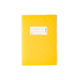 Gelbes Notizbuch mit einem Aufkleber, der Platz für eine Beschriftung bietet.