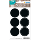 Schwarze Kreise als Tafelsicker, vier Stück auf einem Bogen, geeignet für Beschriftungen oder Dekoration.