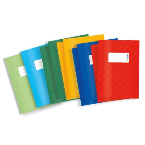 Bunte Ordner in verschiedenen Farben, angeordnet in einer Reihe, mit beschriftbaren Etiketten auf der Vorderseite.