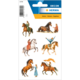 Stickers met verschillende ruiter- en paardmotieven, inclusief mensen die met paarden omgaan en verschillende poses aannemen.