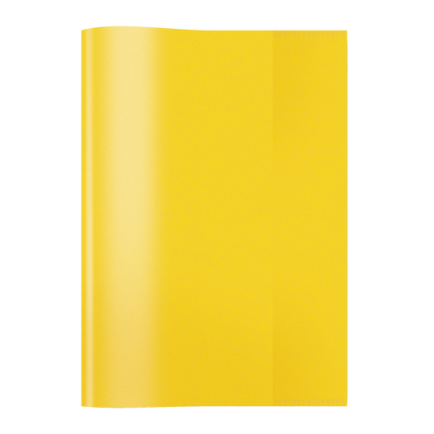 Gelbes, glänzendes Blatt Papier, das aufrecht steht und eine glatte Oberfläche zeigt.