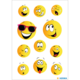 Een verzameling van gele smileys met verschillende gezichtsuitdrukkingen, waaronder glimlachen, wuiven, verdriet en verrassing.