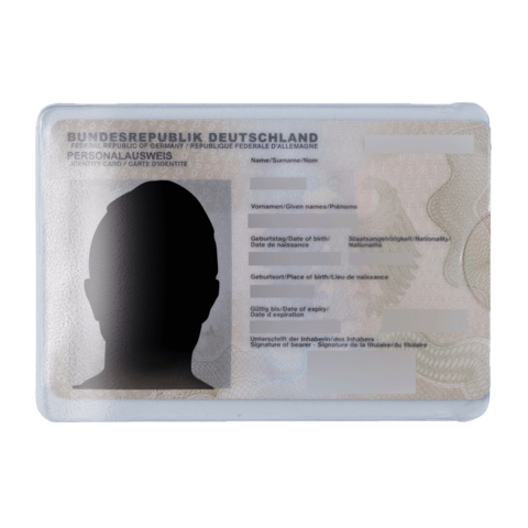 Ein deutscher Personalausweis mit persönlichen Daten, einschließlich Name, Geburtsdatum und einem Platz für das Foto.