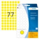 Gelbe Haftetiketten mit der Nummer 77, 13 mm Durchmesser, verpackt in einer Herma-Hülle. Enthält 32 Etiketten.