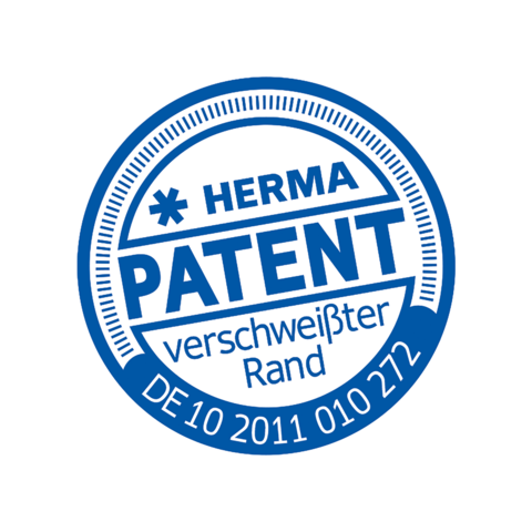 HERMA Patentlogo für einen verschweißten Rand, mit der Patentnummer DE10 2011 010 272.
